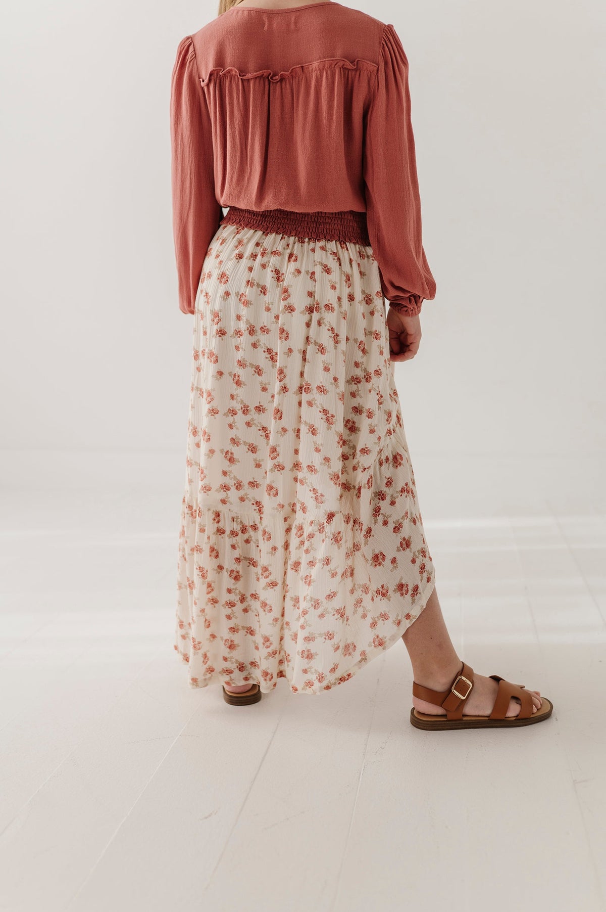 Girls Slit Front Midi Skirt in Rosie Floral