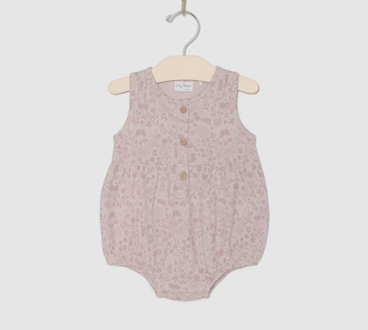 City Mouse Button Front Romper- Birds and Butterflies