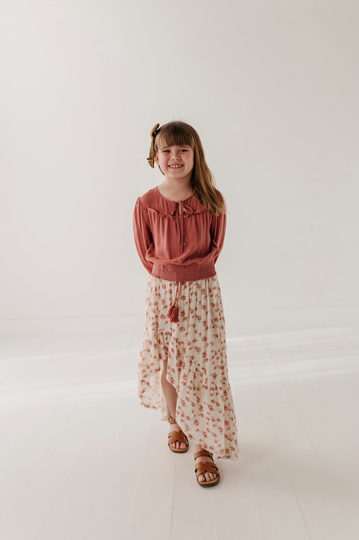 Girls Slit Front Midi Skirt in Rosie Floral