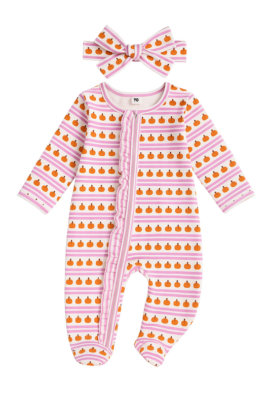 Pumpkin Striped Ruffle Bottom Sleeper