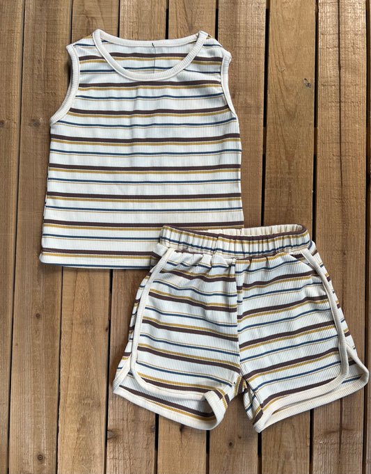 Neutral Striped Ribbed Set