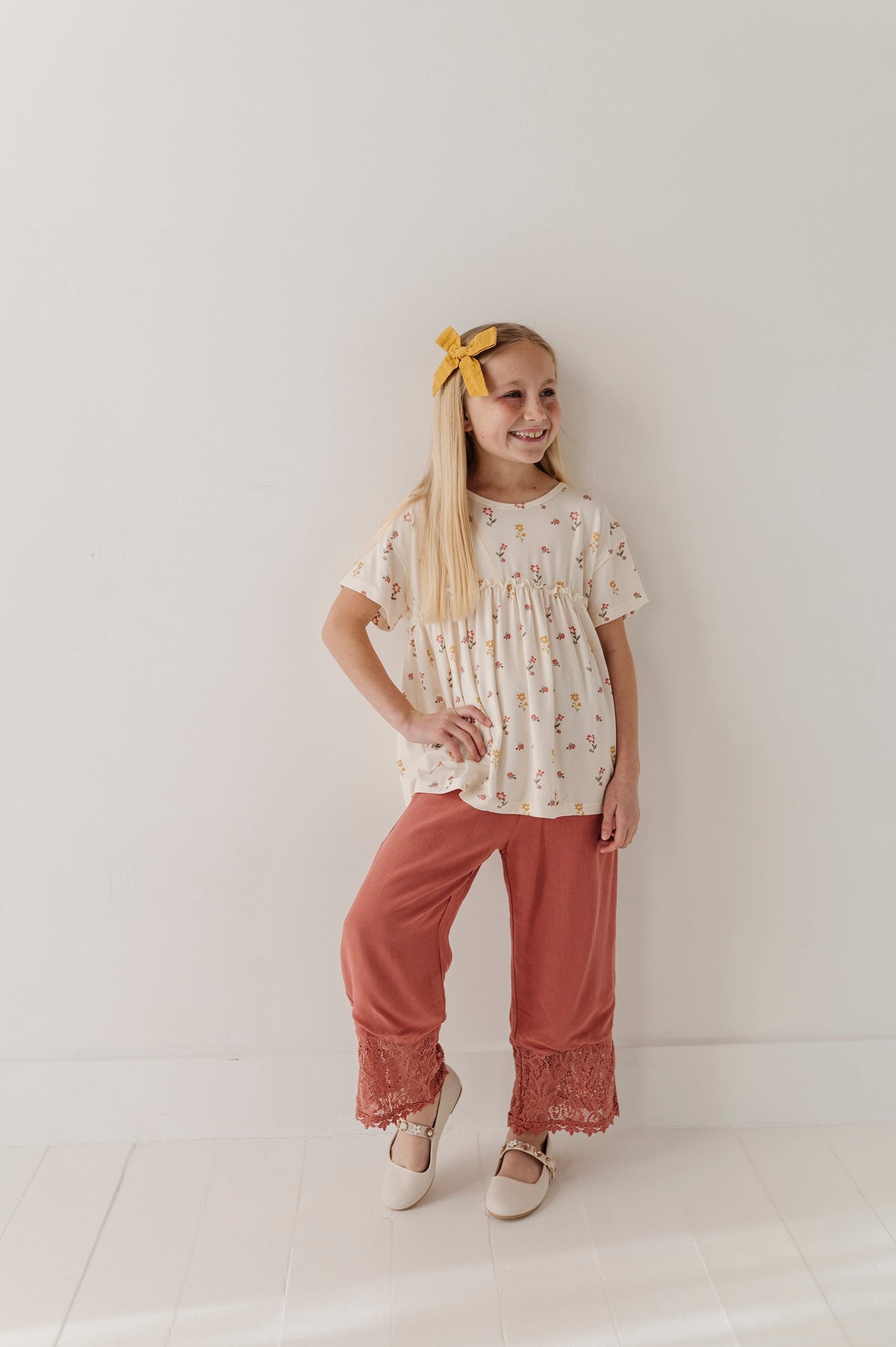 Girls Loose Short Sleeve Top in Rose Cloud