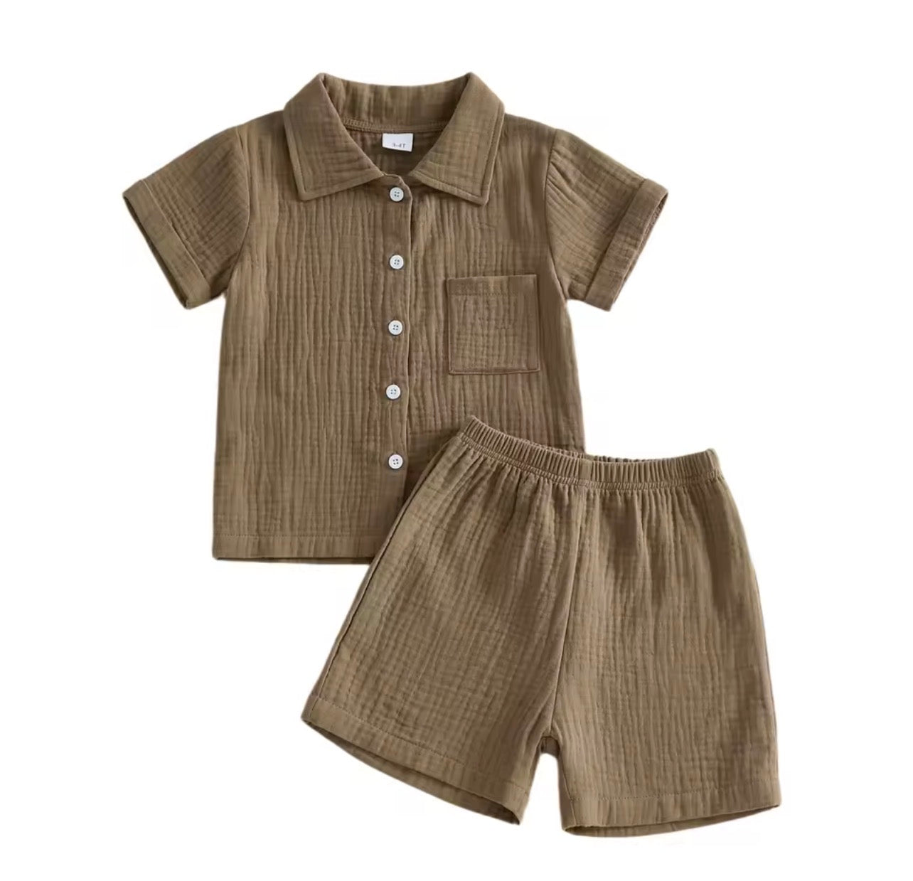 Brown Muslin Button-Up Set