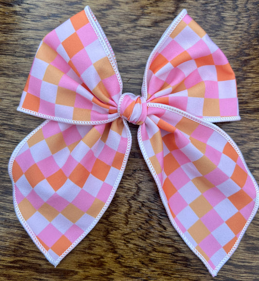 Pink and Orange Checkered Bow