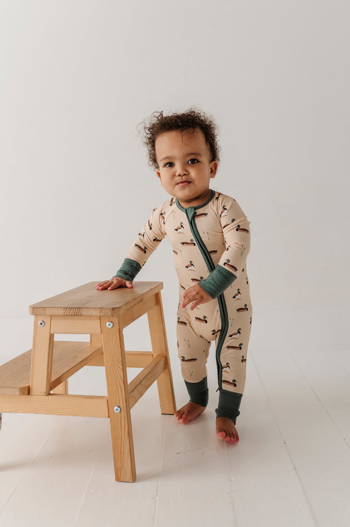 Baby Boy Long Sleeve Zip Romper in Mallard Ducks