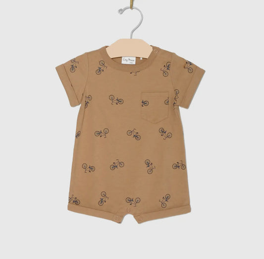 City Mouse Short Sleeve Romper- Bikes