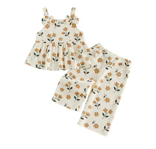 Neutral Floral Peplum Set