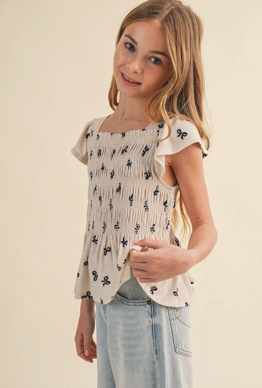 Flutter Sleeve Smocked Bow Top