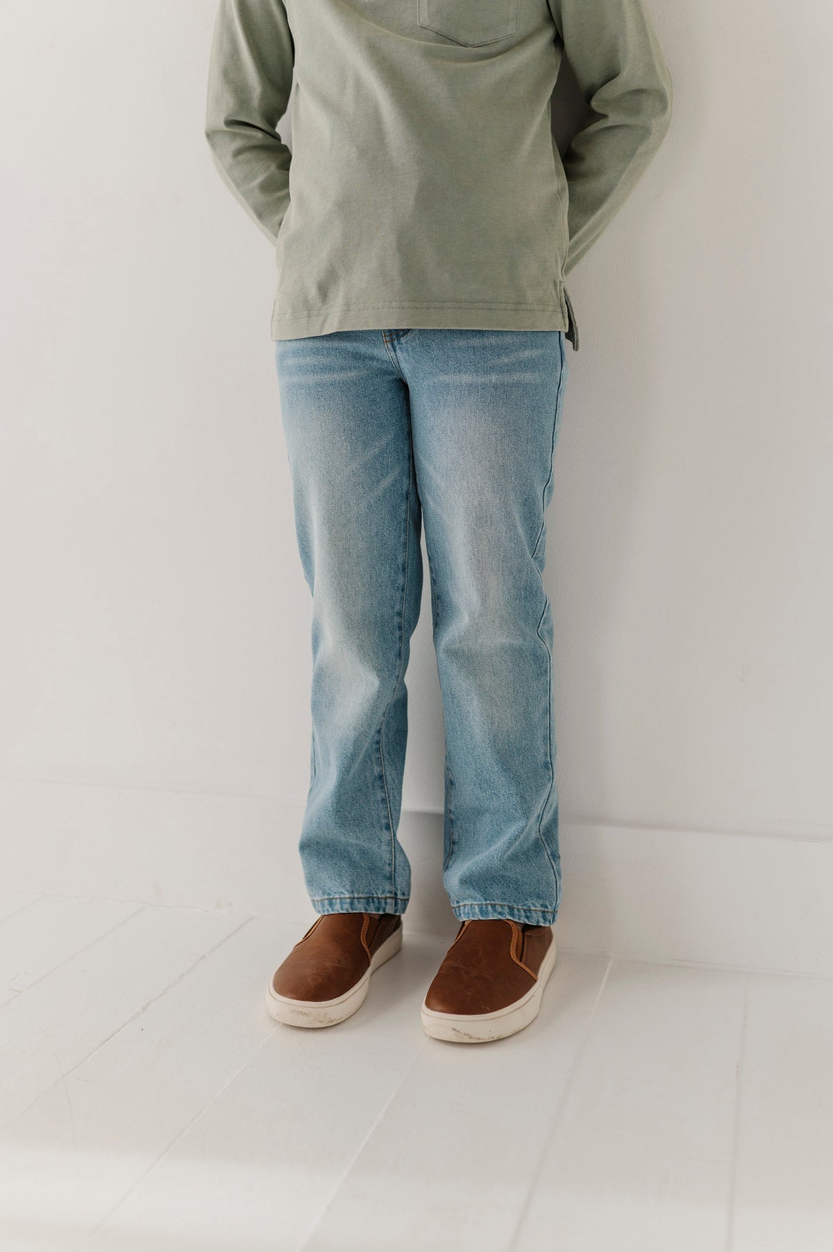 Boys Straight Denim Jeans in Light Blue Wash