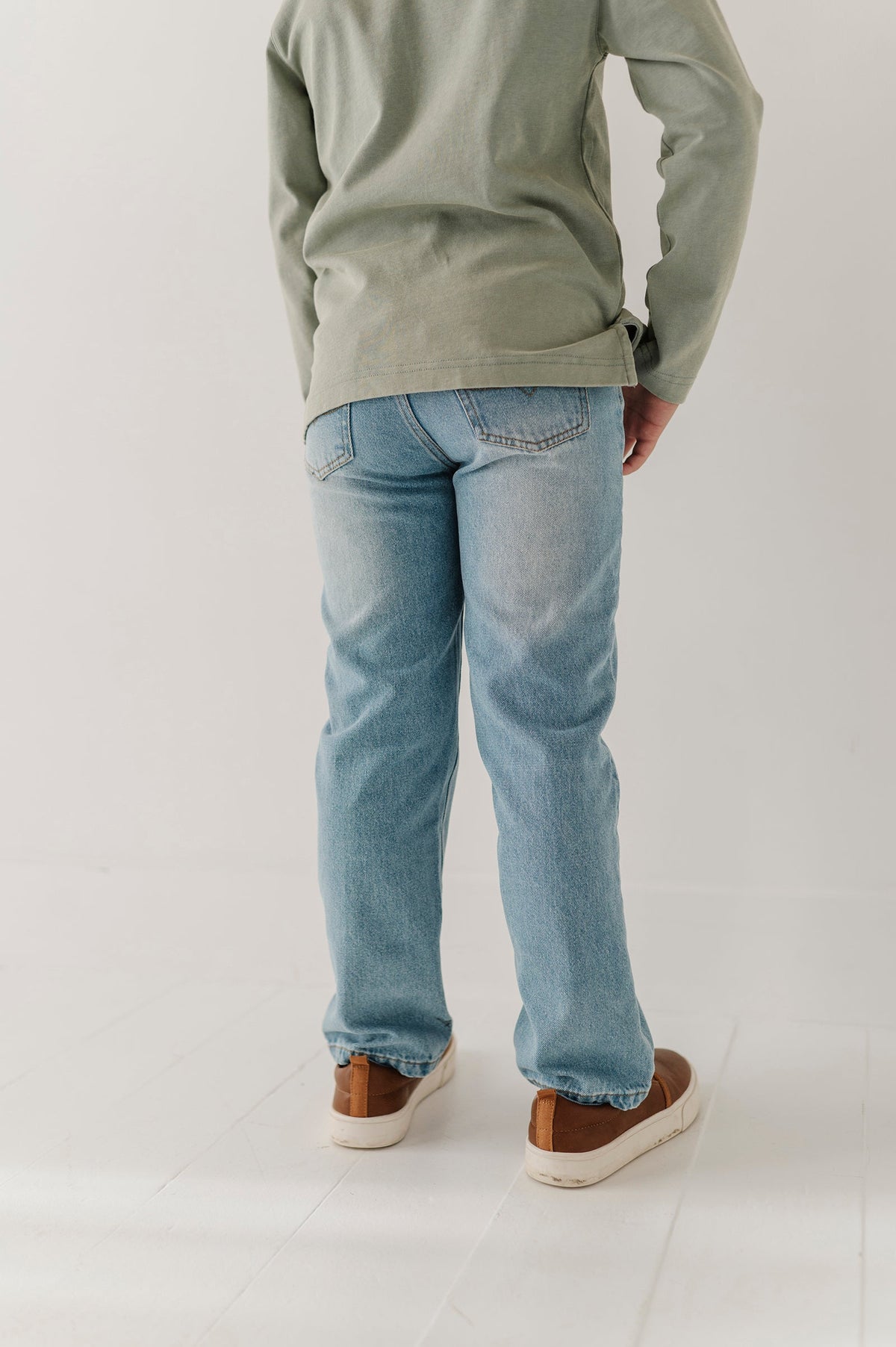 Boys Straight Denim Jeans in Light Blue Wash