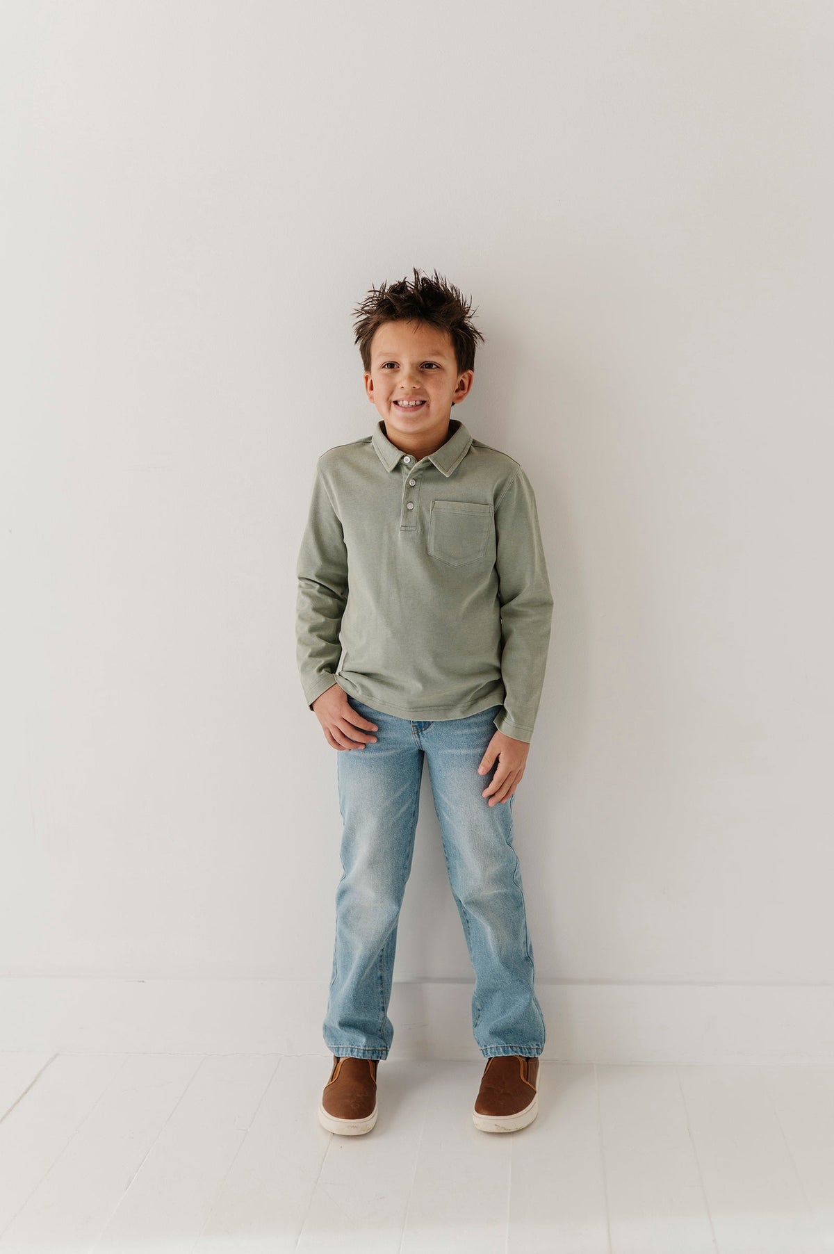 Boys Straight Denim Jeans in Light Blue Wash