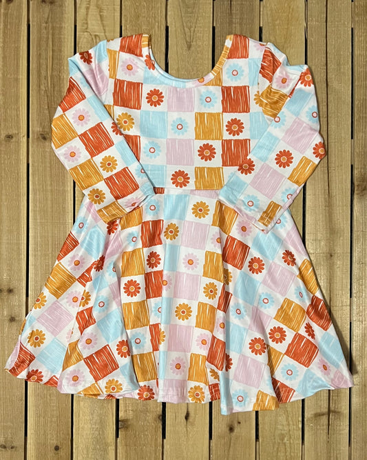 Checkered Floral Print Dress