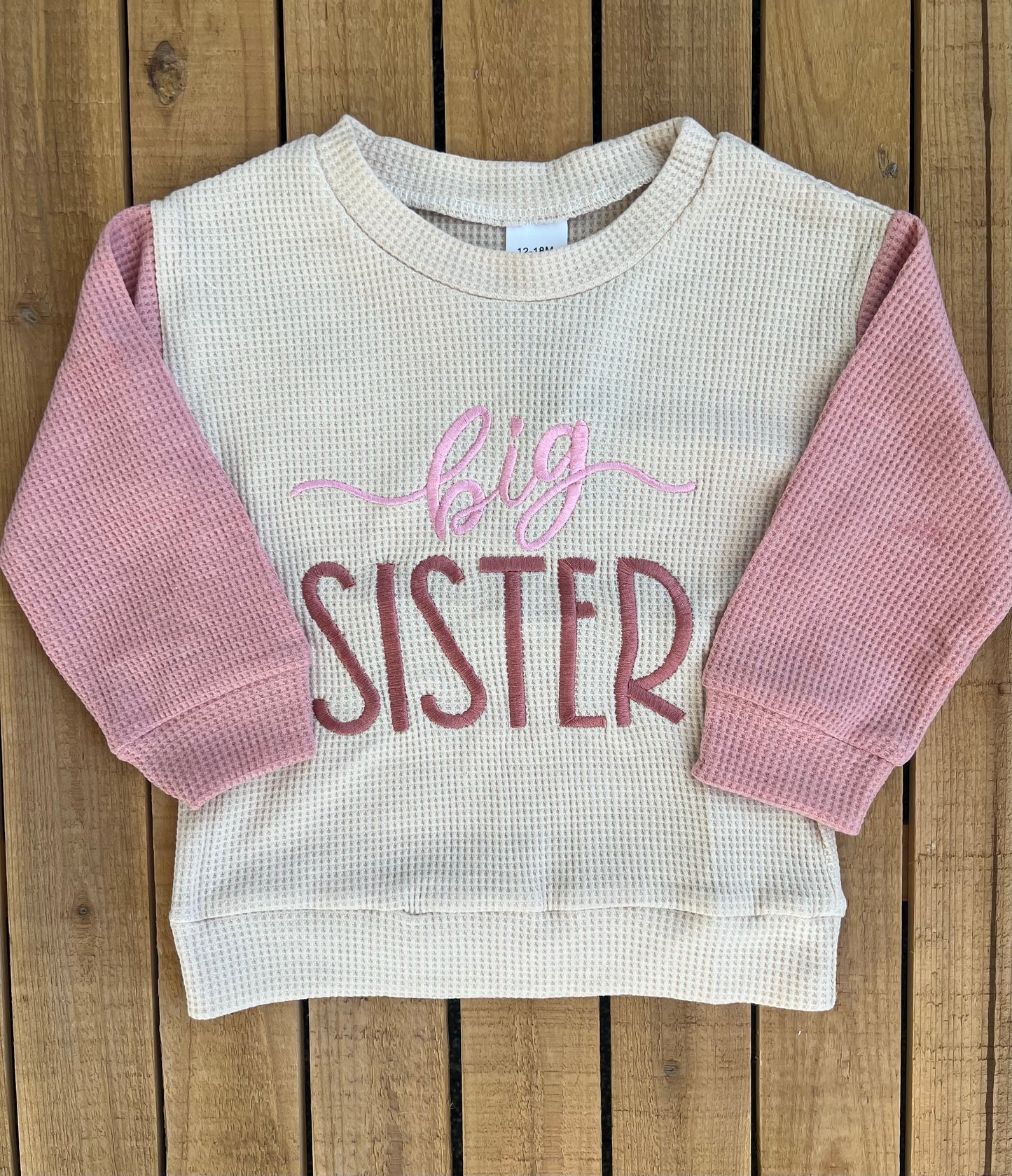 Embroidered Big Sister Color Block Pullover