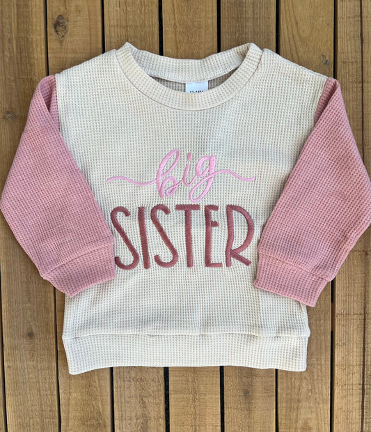 Embroidered Big Sister Color Block Pullover