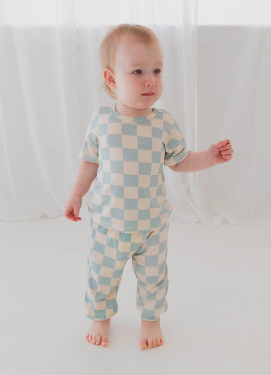 Blue Checkered Bamboo Set