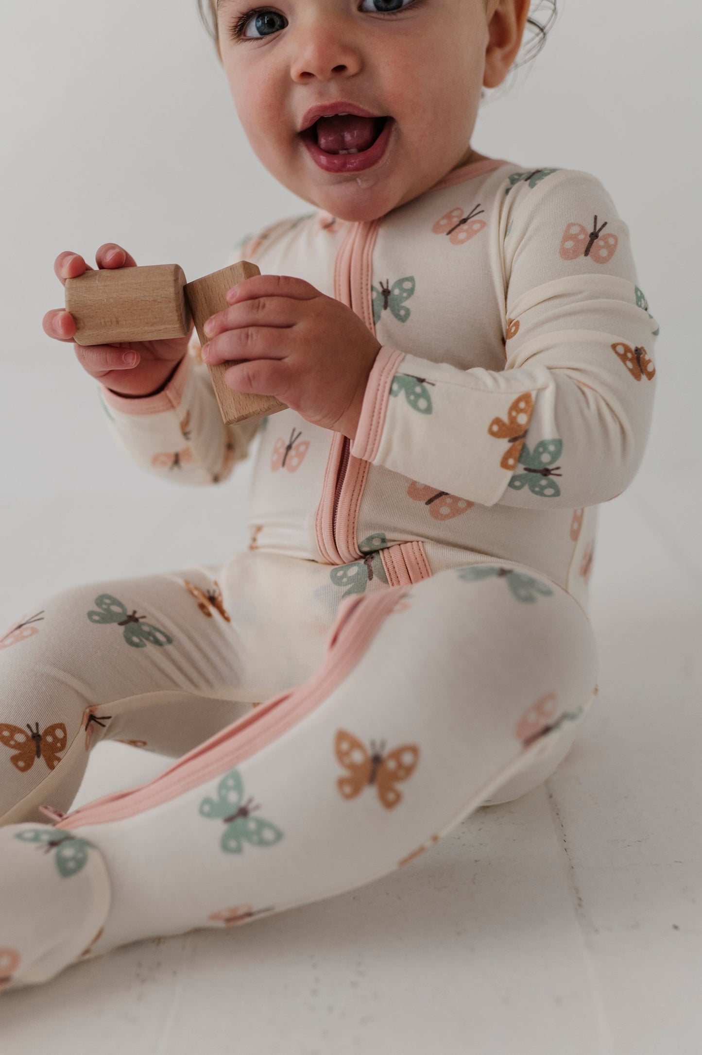 Baby Girl Footie Romper in Pastel Butterflies
