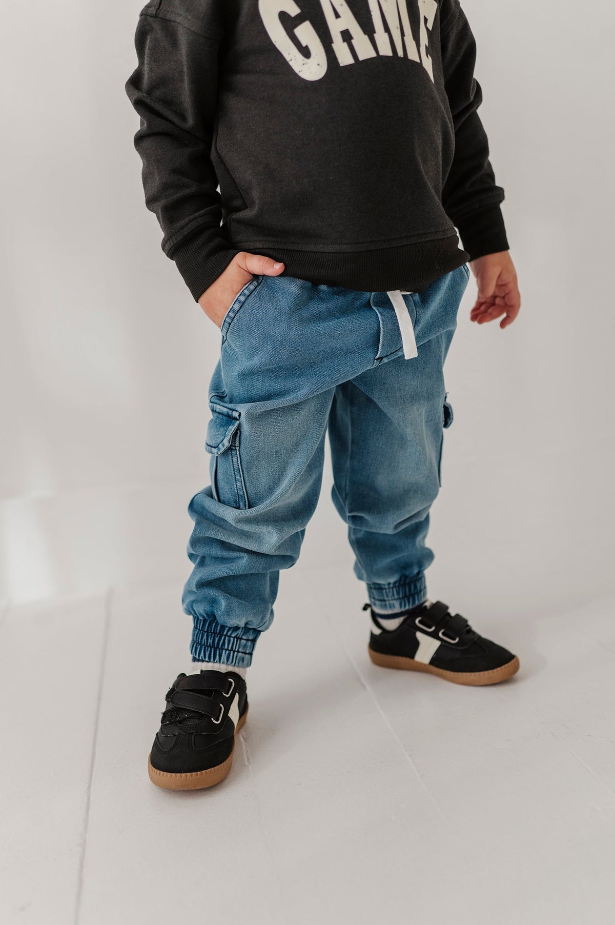 Boys Denim Jogger in Mid Blue Wash