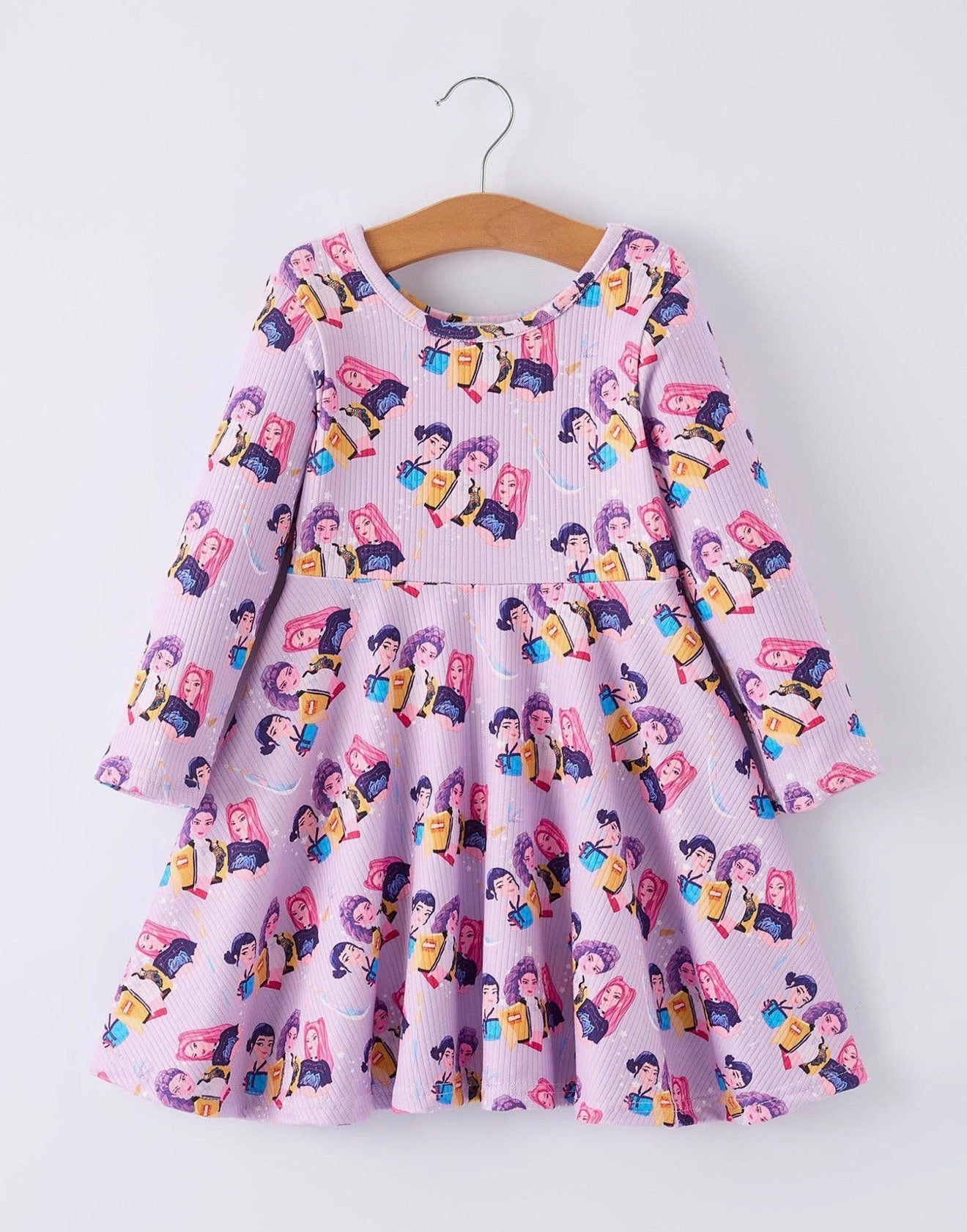 K-Pop Purple Long Sleeve Twirl Dress