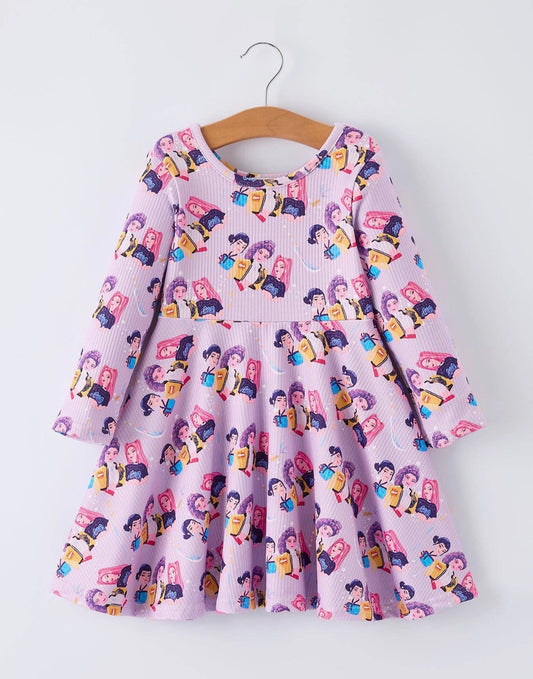 K-Pop Purple Long Sleeve Twirl Dress