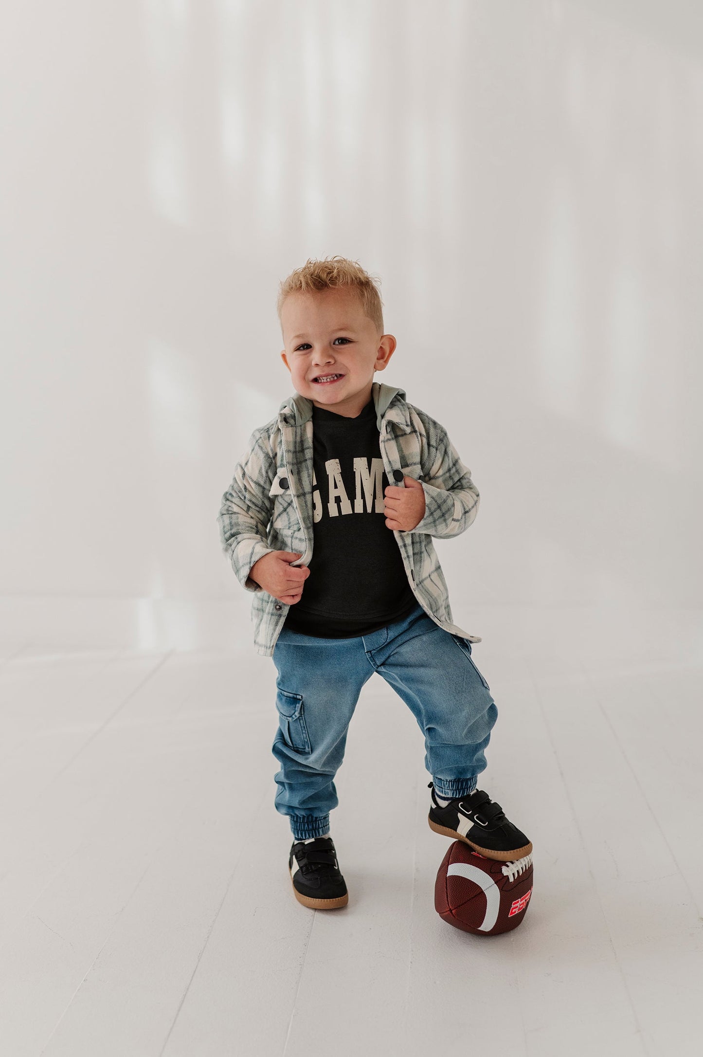 Kids Hooded Shacket in Mint Plaid