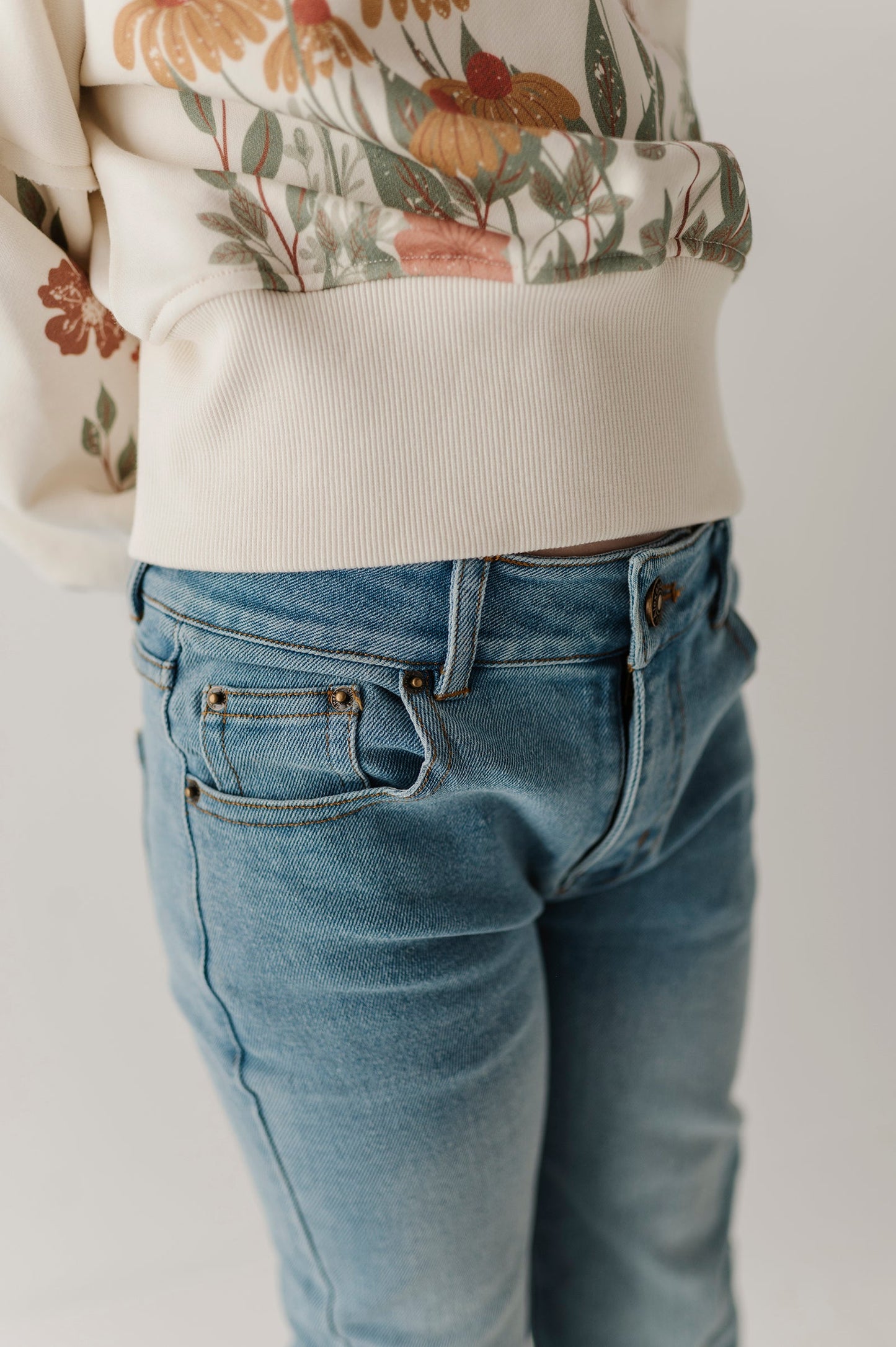 Girls Denim Jeans with Embroidery in Light Vintage Wash