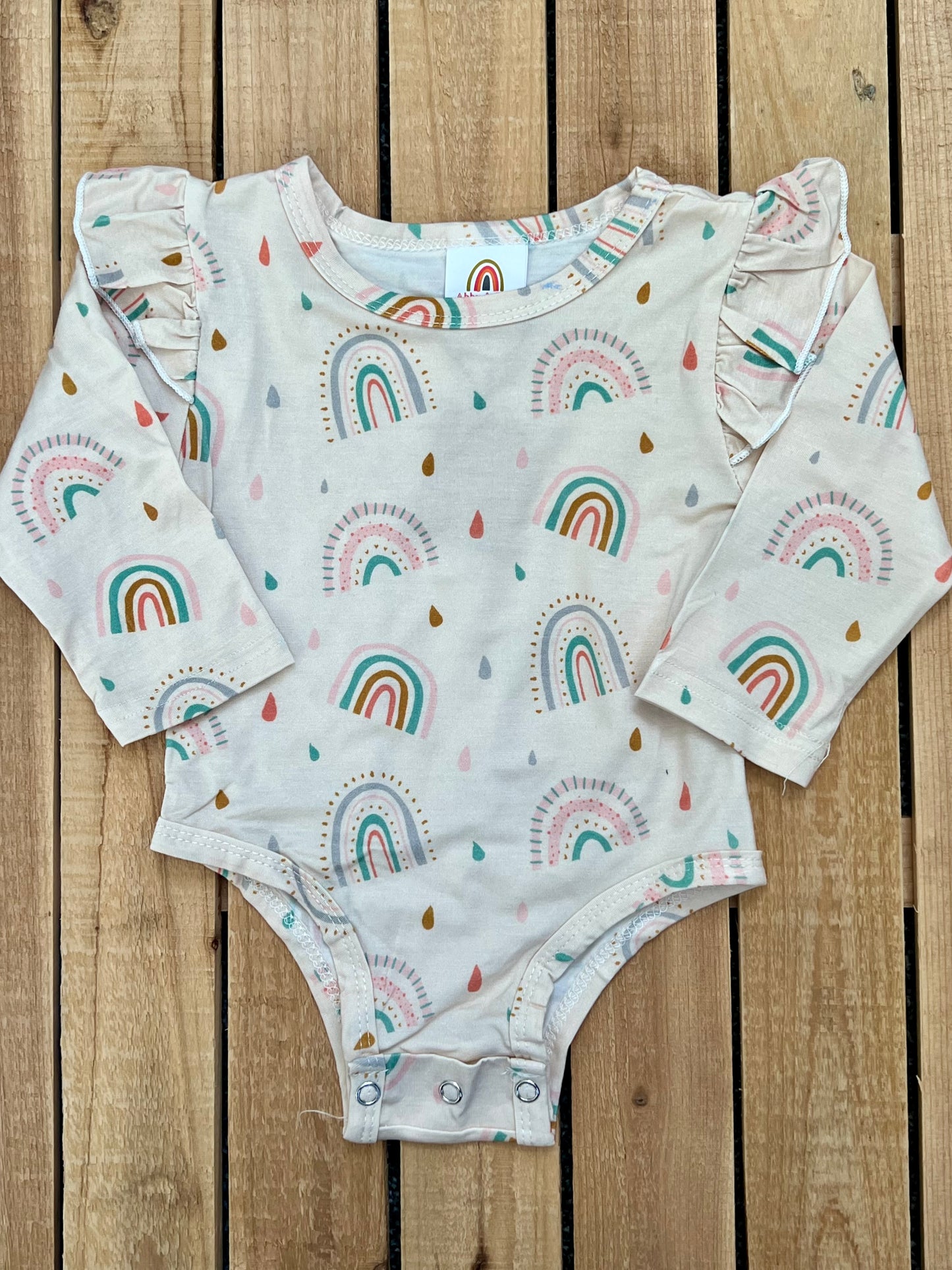 Raindrops & Rainbows Flutter Sleeve Onesie