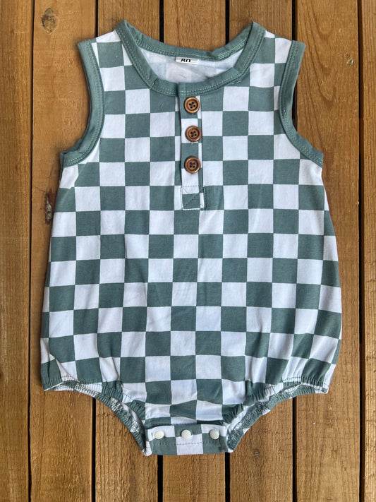 Blue Checkered Tank Romper
