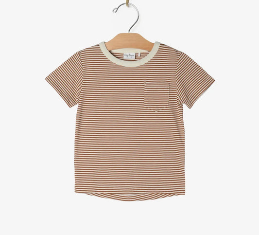 City Mouse Pocket Tee- Toffee Stripe