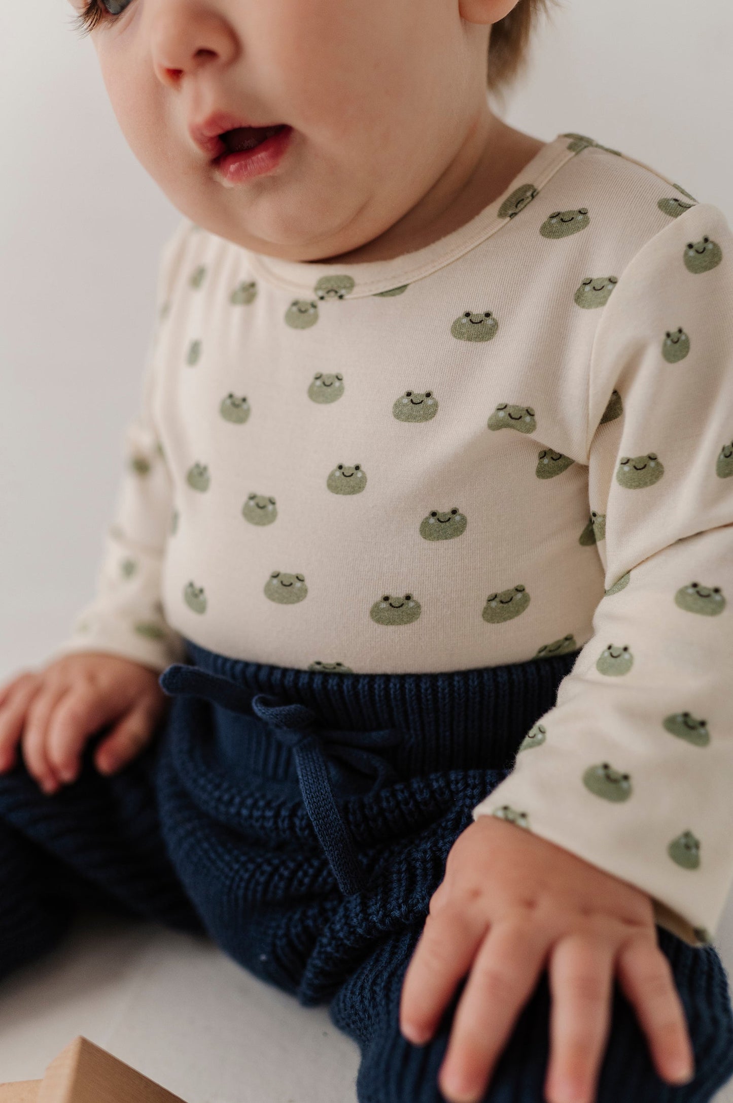 Baby Boy Long Sleeve Bodysuit in Miniature Frogs