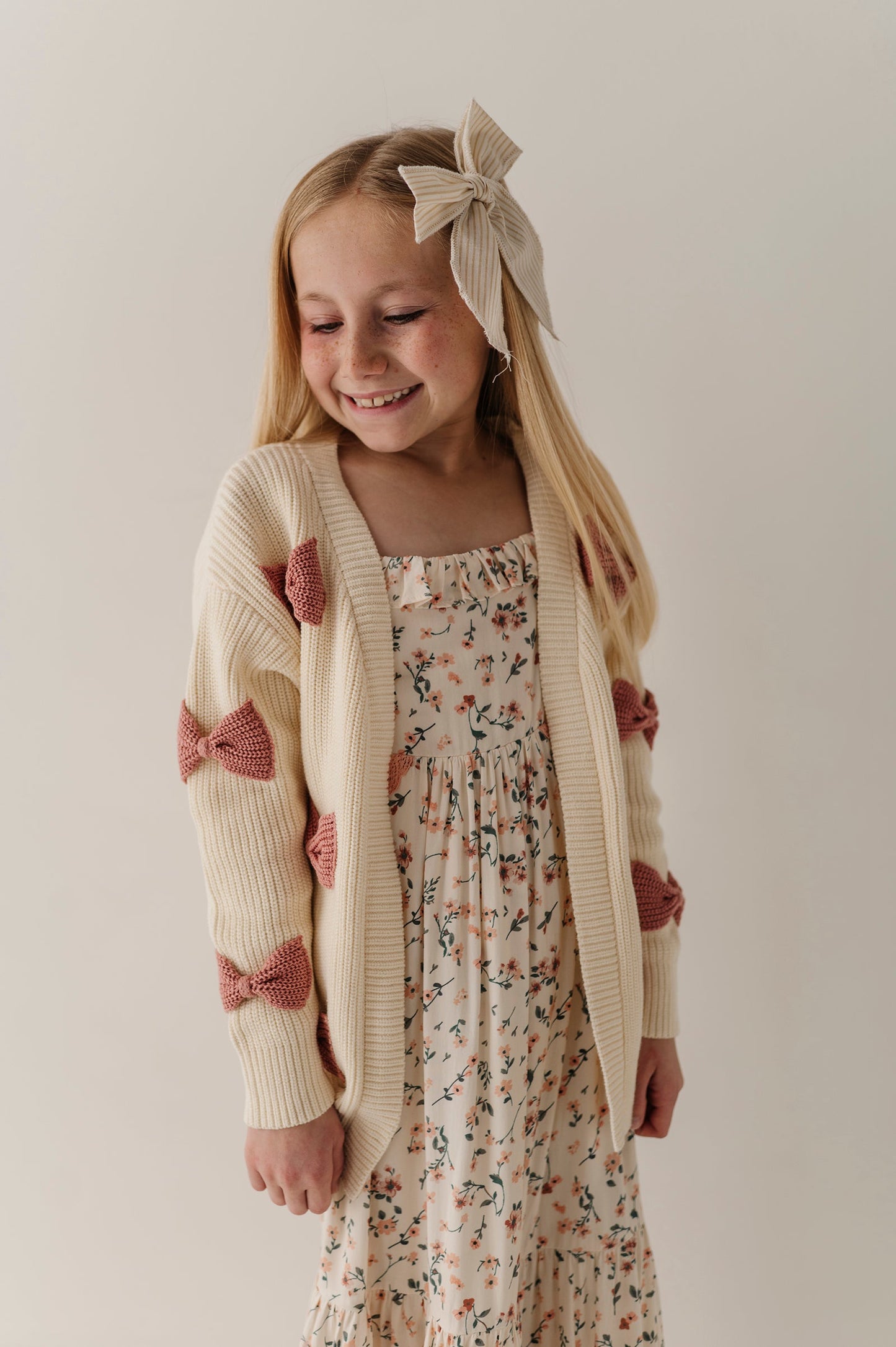 Girls Bow Cardigan in Wild Rosewood