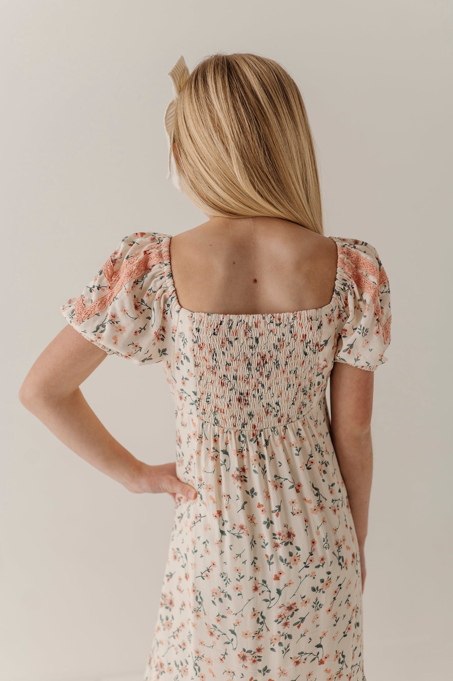 Girls Peasant Ruffle Maxi Dress in Dasha Ditsy in Cream