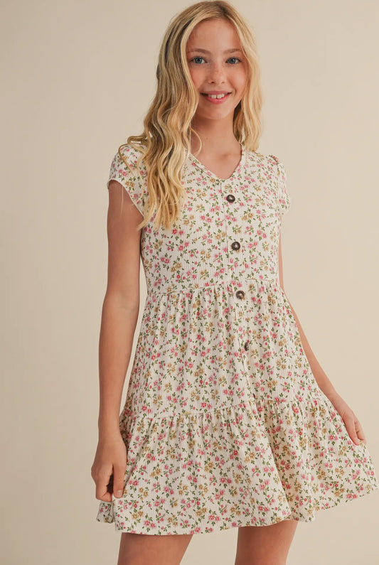 Faux Button Down Tiered Dress