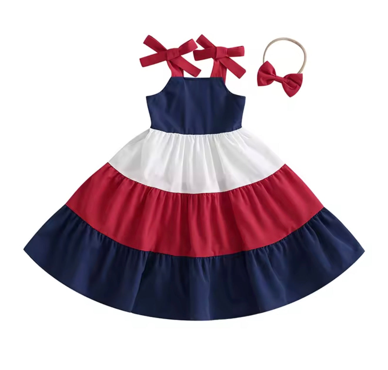Red White and Blue Color Block Dress