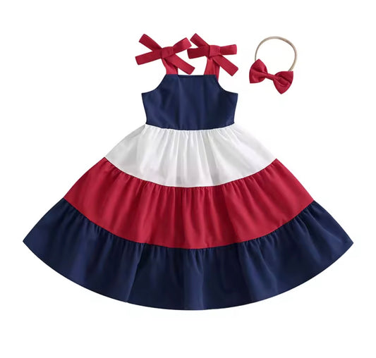 Red White and Blue Color Block Dress
