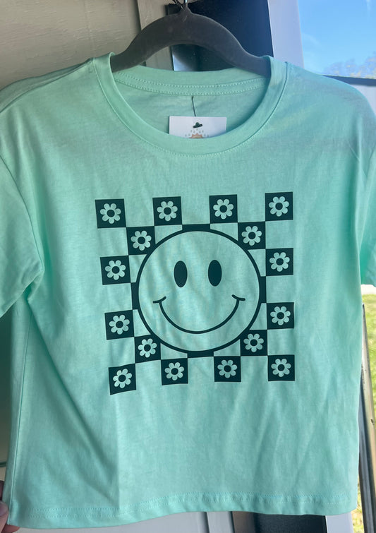 Boxy Daisy Checkered Mint Tee