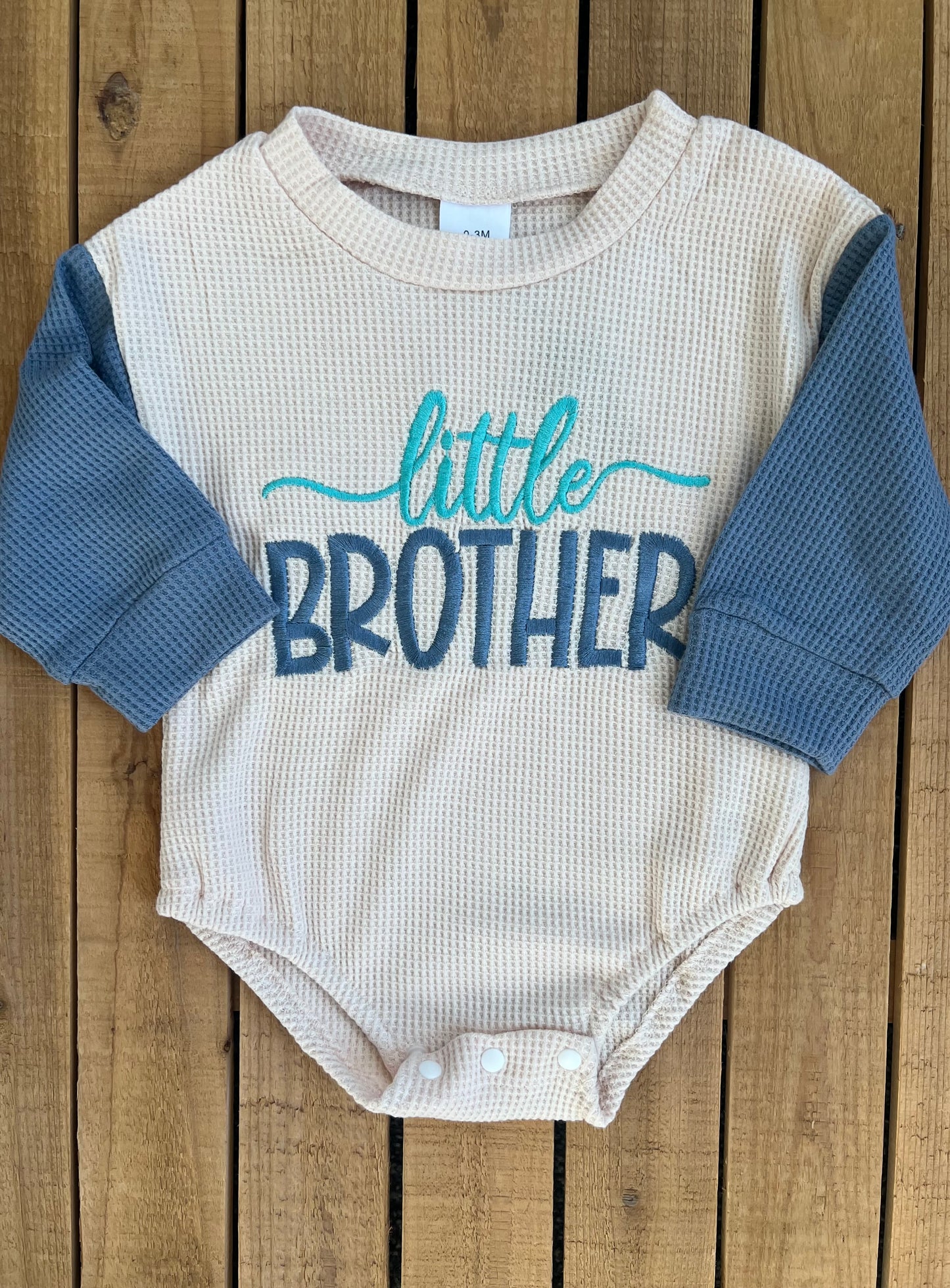 Embroidered Little Brother Color Block Romper