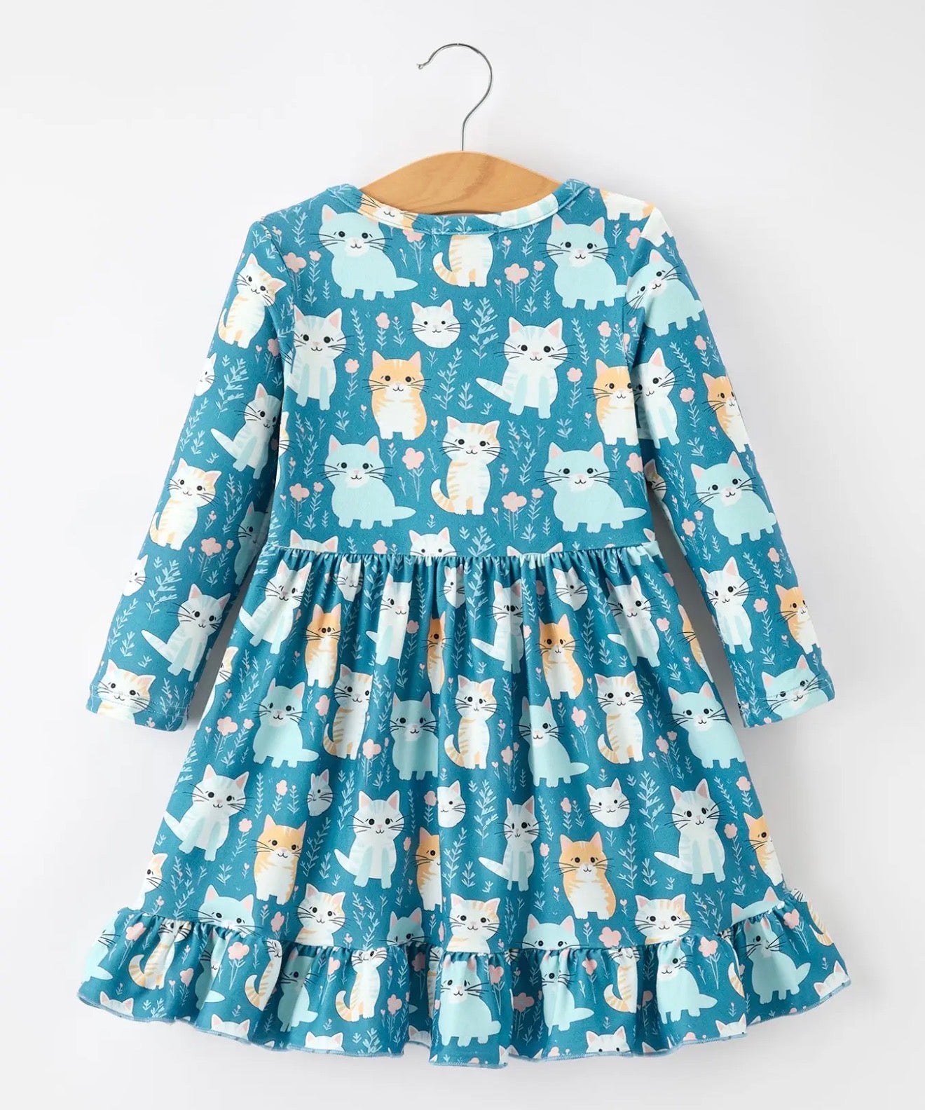 Cat Print Ruffle Hem Dress