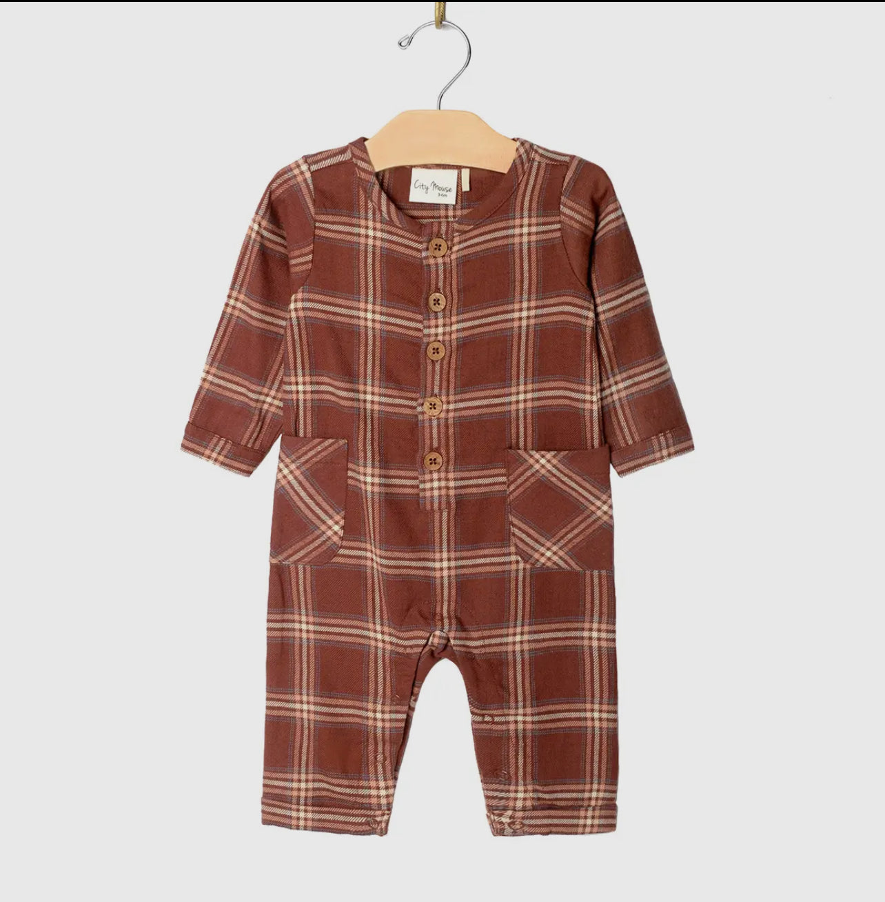 City Mouse Plaid Cargo Long Leg Romper