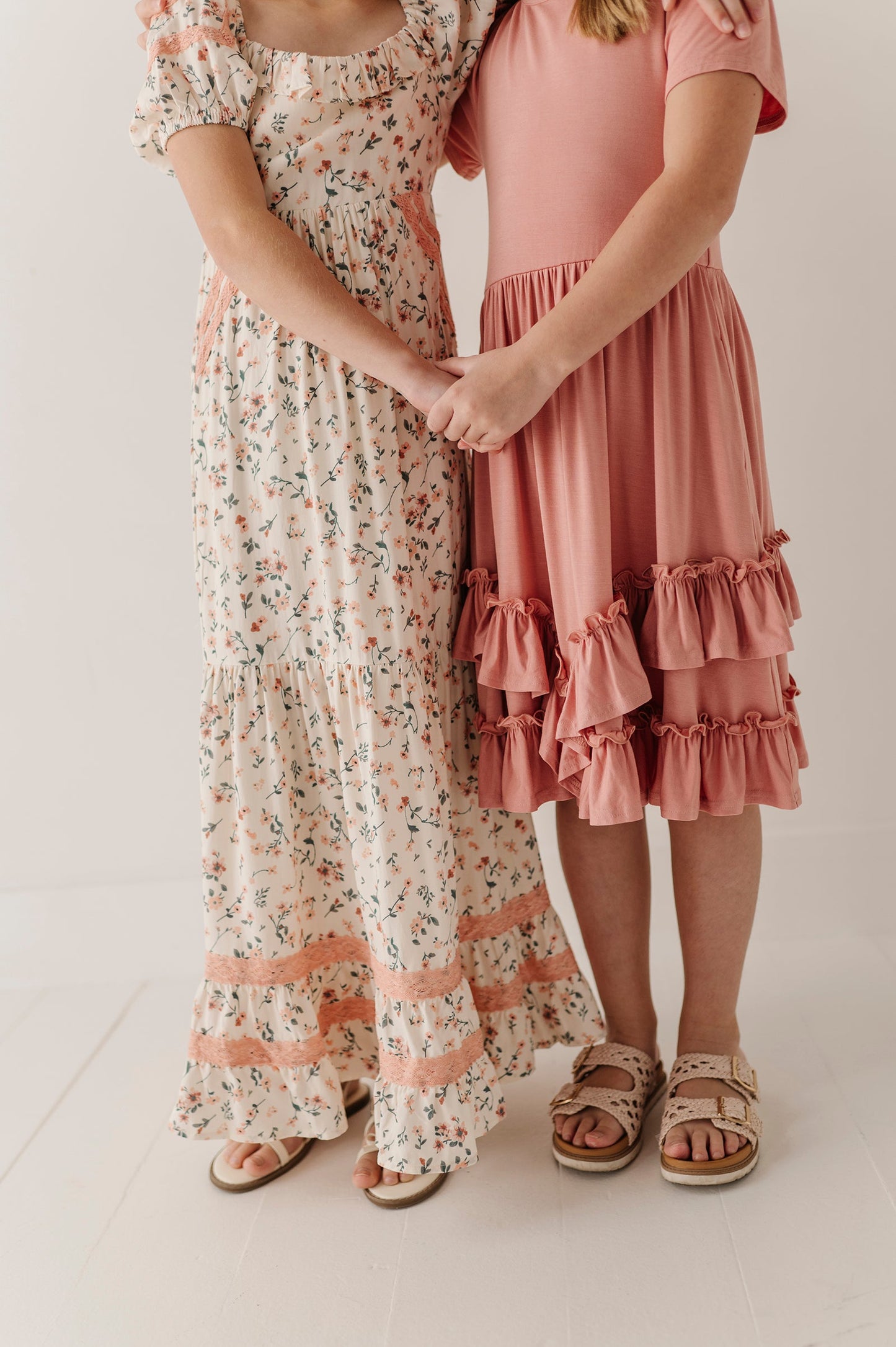 Girls Peasant Ruffle Maxi Dress in Dasha Ditsy in Cream