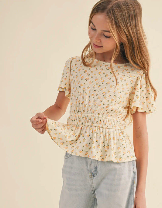 Floral Flutter Sleeve Peplum Top