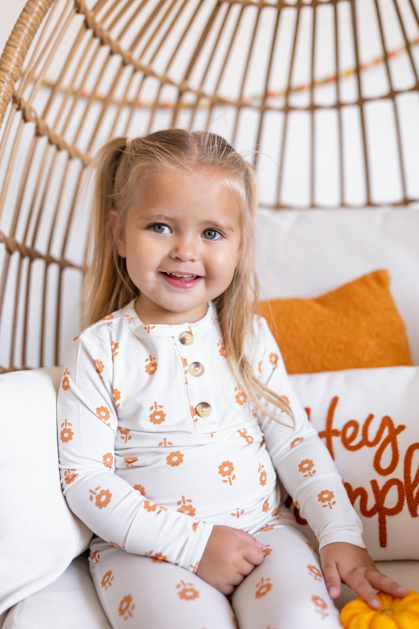 Little Joy Co. Pumpkin Posie 2pc Henley Bamboo Pajamas