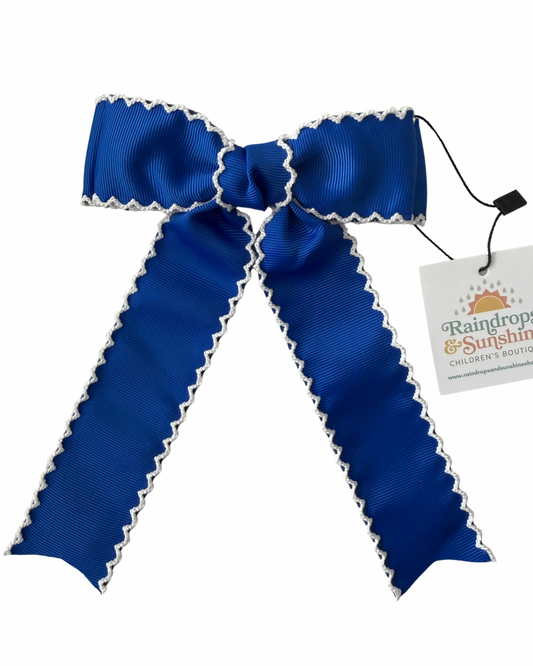 Royal Blue Moon Stitch Bow