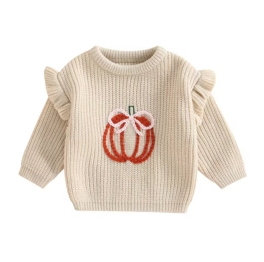 Pumpkin Bow Knit Sweater