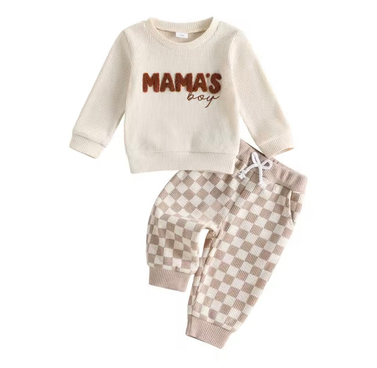 Neutral Checkered Mama’s Boy Set