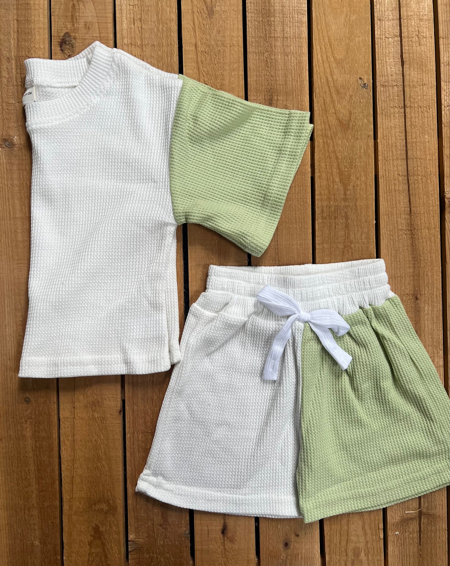 Green and White Waffle Knit Set