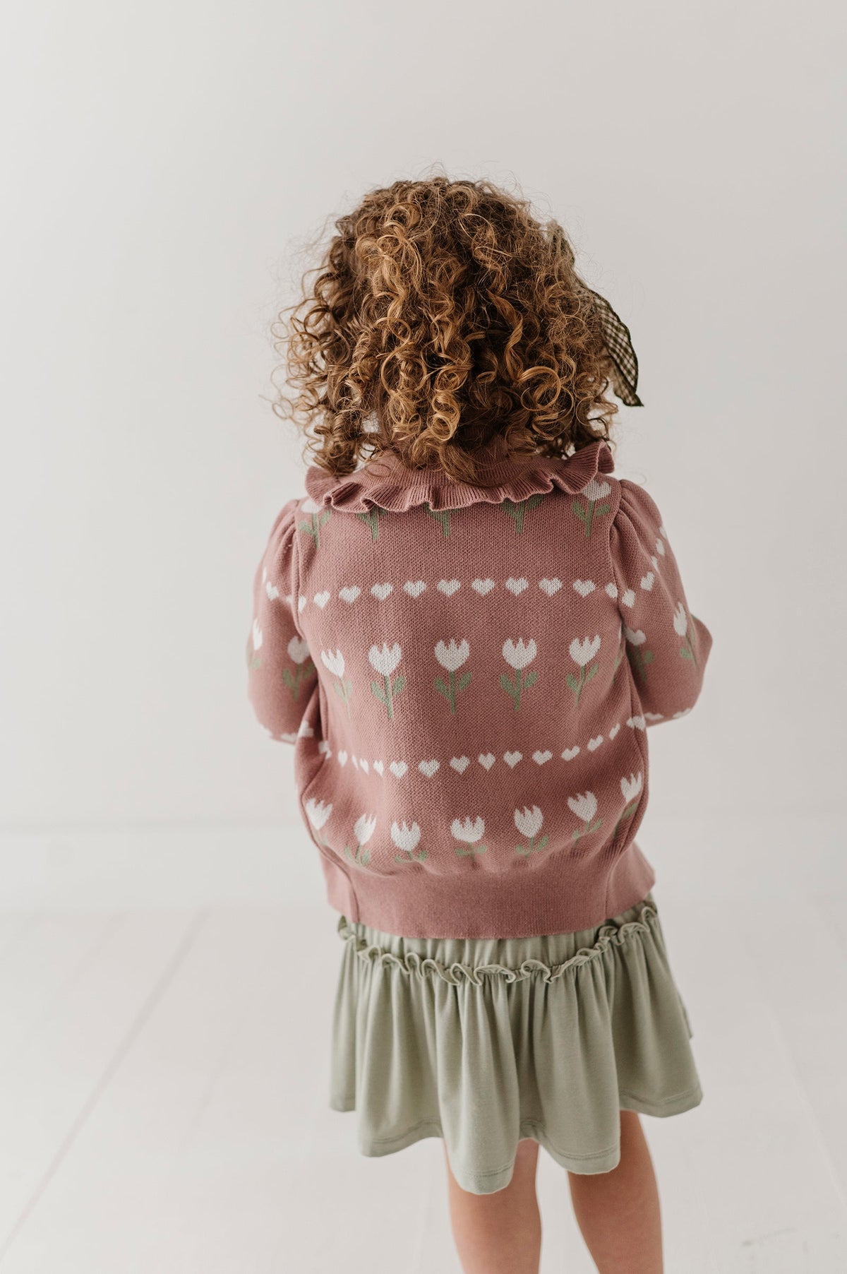 Girls Short Sleeve Double Tiered Dress in Sage