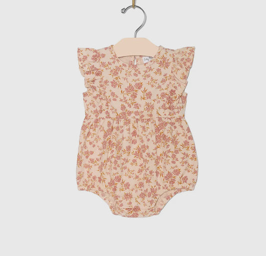 City Mouse Flutter Front Romper- Blush Floral