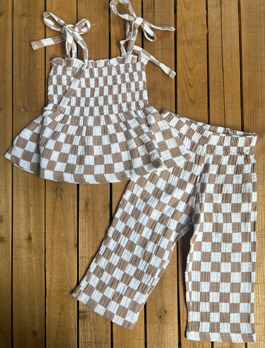 Neutral Checkered Muslin Set