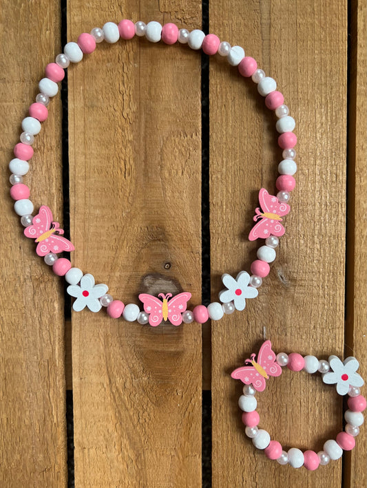 Wooden Butterfly and Daisy Necklace Set
