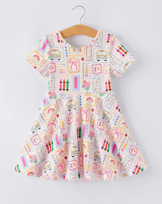Back To School Rainbow Print Dress